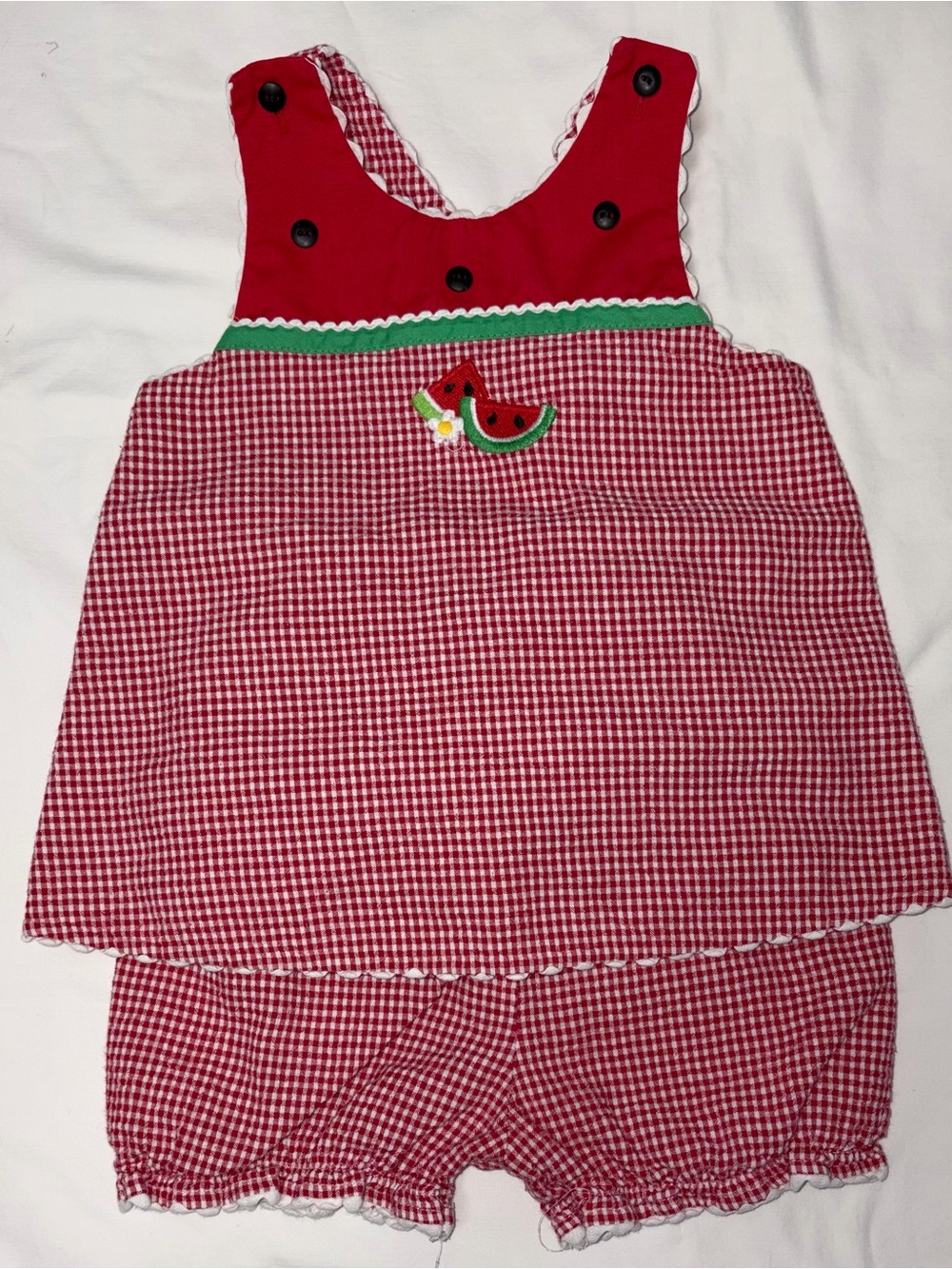 Chez Ami red gingham swing top and bloomers with watermelon applique sz 2T EUC